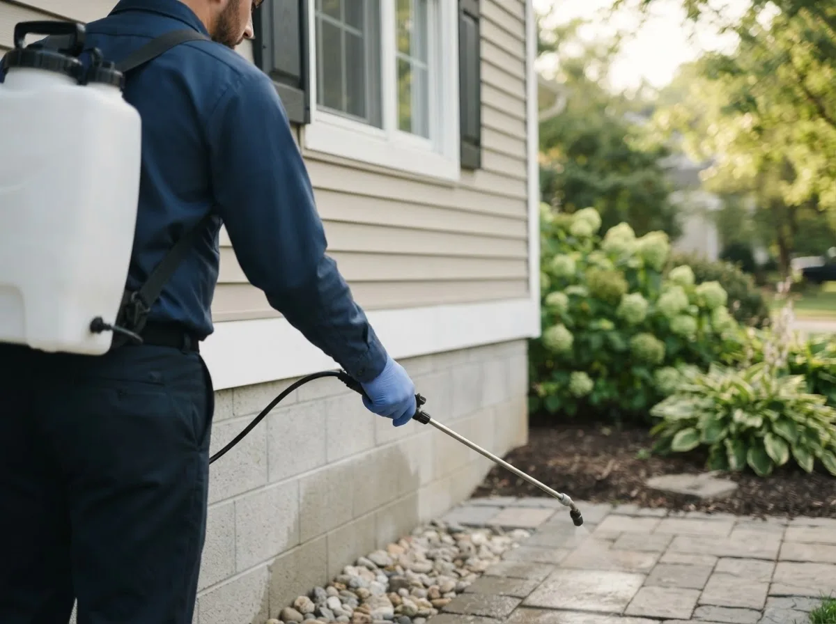 Pest control technician inspecting a home in Burlington, CT
